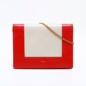Celine Leather Frame Chain Shoulder Bag, Red and Beige, WS22157